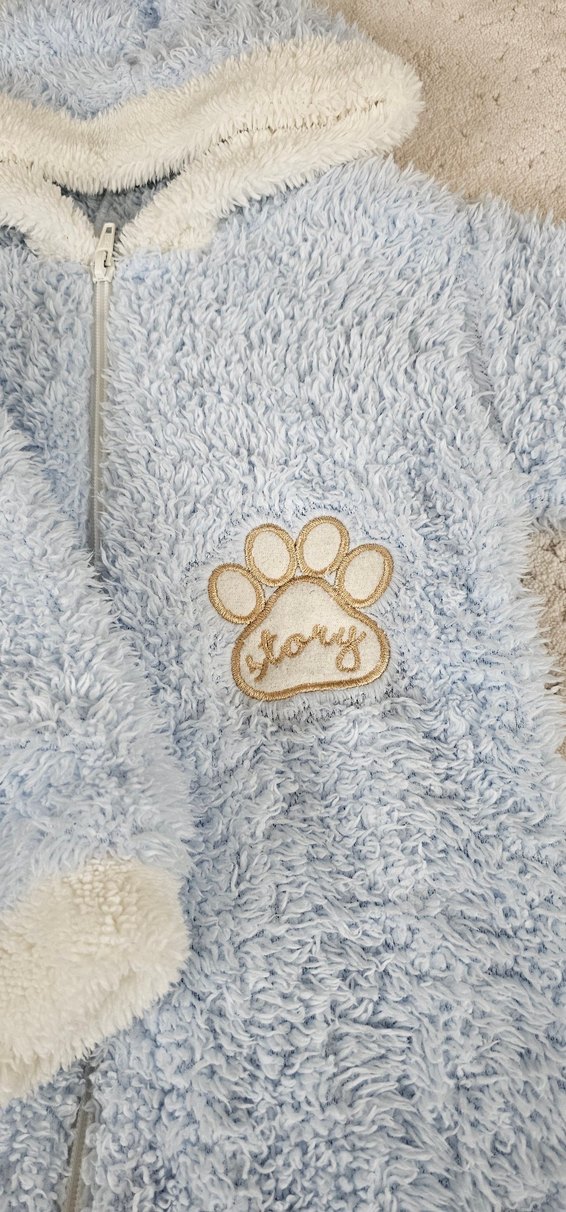 Mavi Peluş Bebek Tulumu Kapüşonlu - Görsel 3