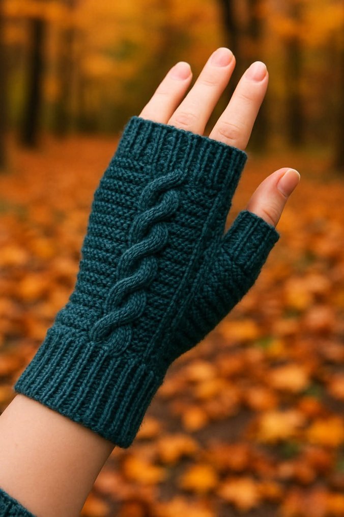 Pembe Örgü Baykuş Desenli Kadın Eldiveni - Görsel 2