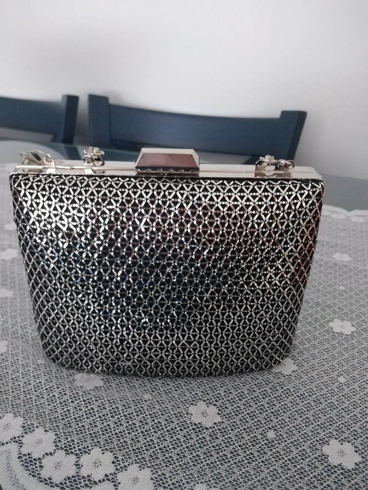 Gri Yılan Desenli Zincir Detaylı Metal Kadın Portföy - Görsel 2