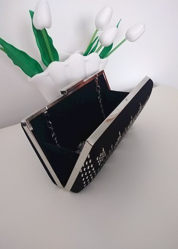 Parlak Yılan Desenli Kadın Abiye Çanta - Görsel 5