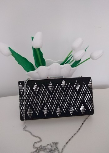 Dantel Detaylı Siyah Kadın Clutch Çanta - Görsel 6