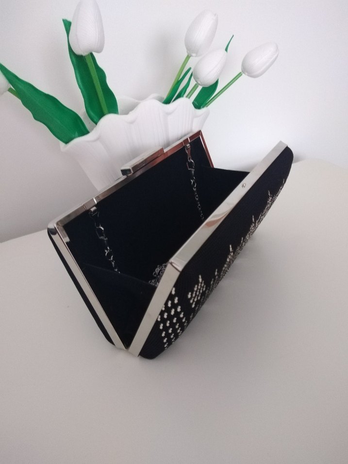 Dantel Detaylı Siyah Kadın Clutch Çanta - Görsel 3