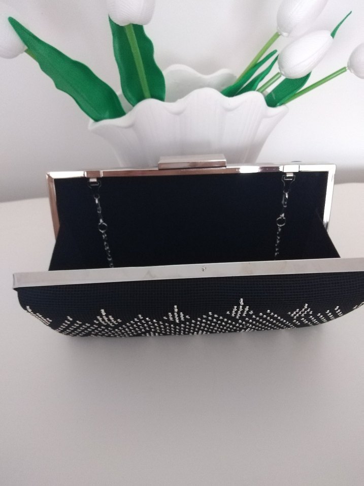 Dantel Detaylı Siyah Kadın Clutch Çanta - Görsel 2