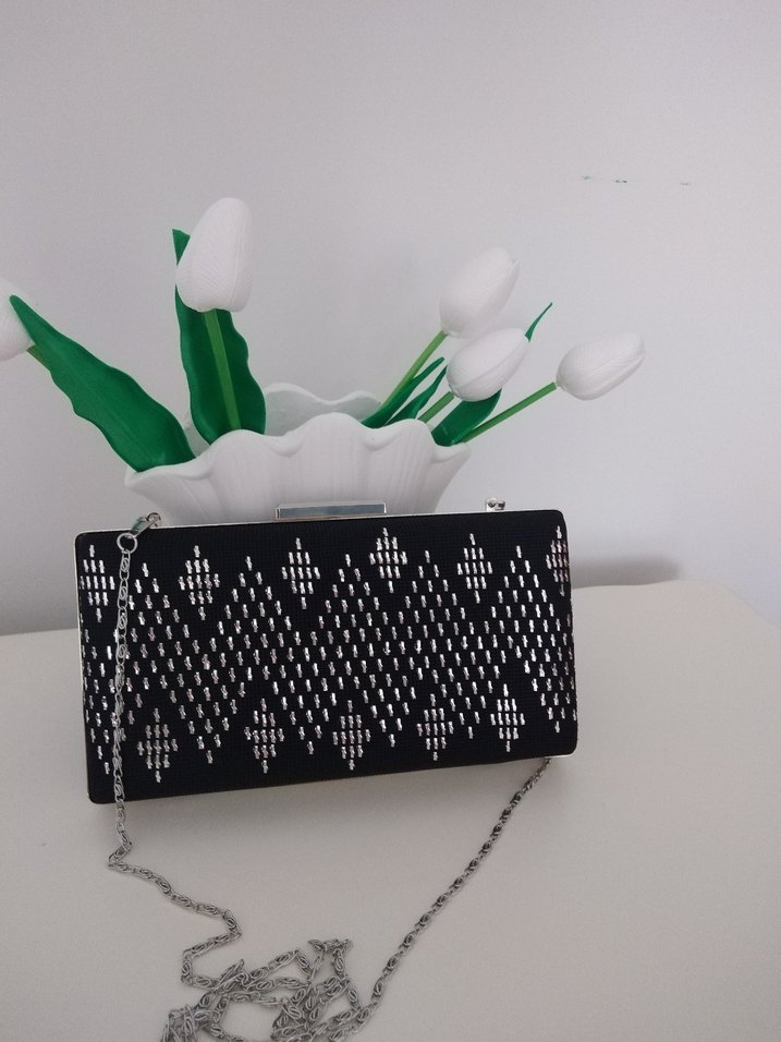 Dantel Detaylı Siyah Kadın Clutch Çanta - Görsel 4