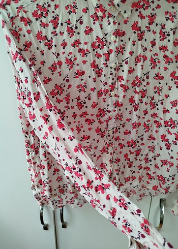 Pembe Çiçek Desenli Bohem Kadın Gömlek - Görsel 5