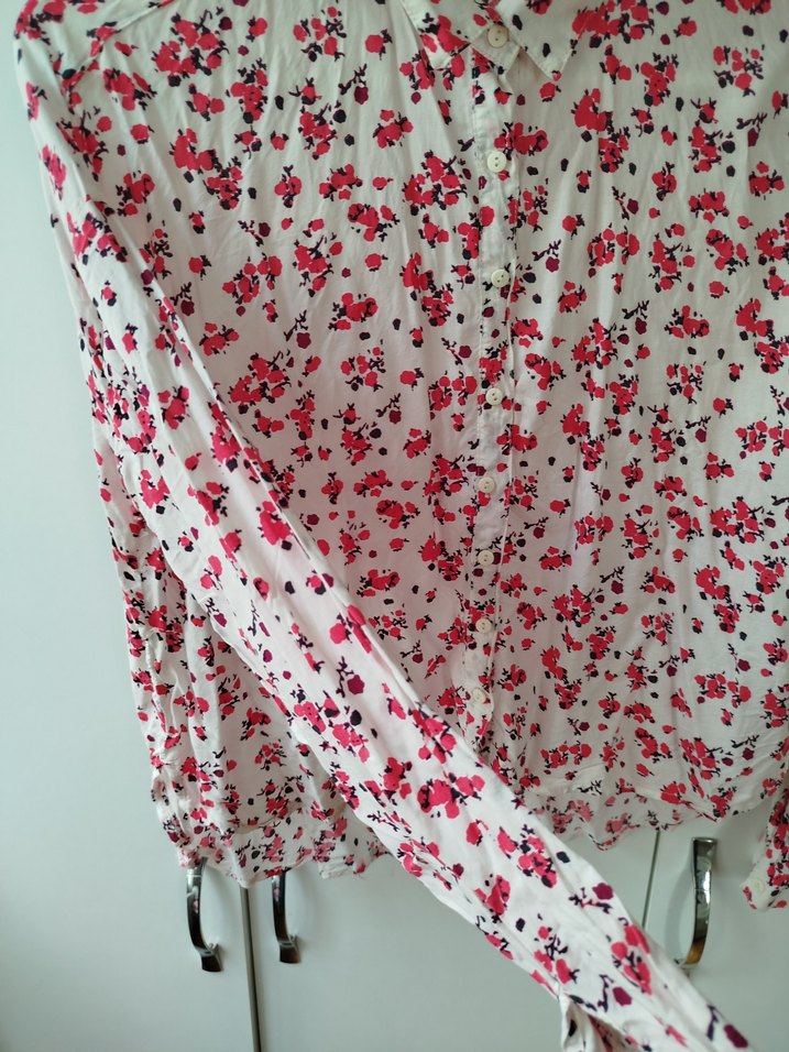 Pembe Çiçek Desenli Bohem Kadın Gömlek - Görsel 5