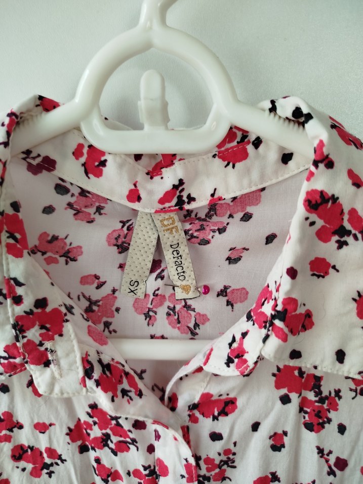 Pembe Çiçek Desenli Bohem Kadın Gömlek - Görsel 2