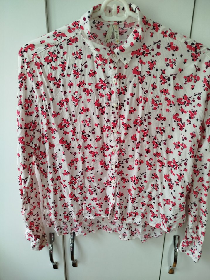 Pembe Çiçek Desenli Bohem Kadın Gömlek - Görsel 4