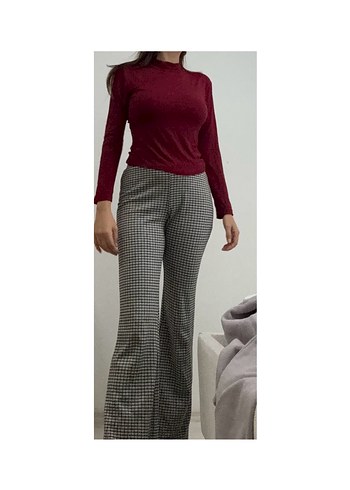 Bordo Yarım Balıkçı Yaka Uzun Kollu Kadın bluz - Görsel 4