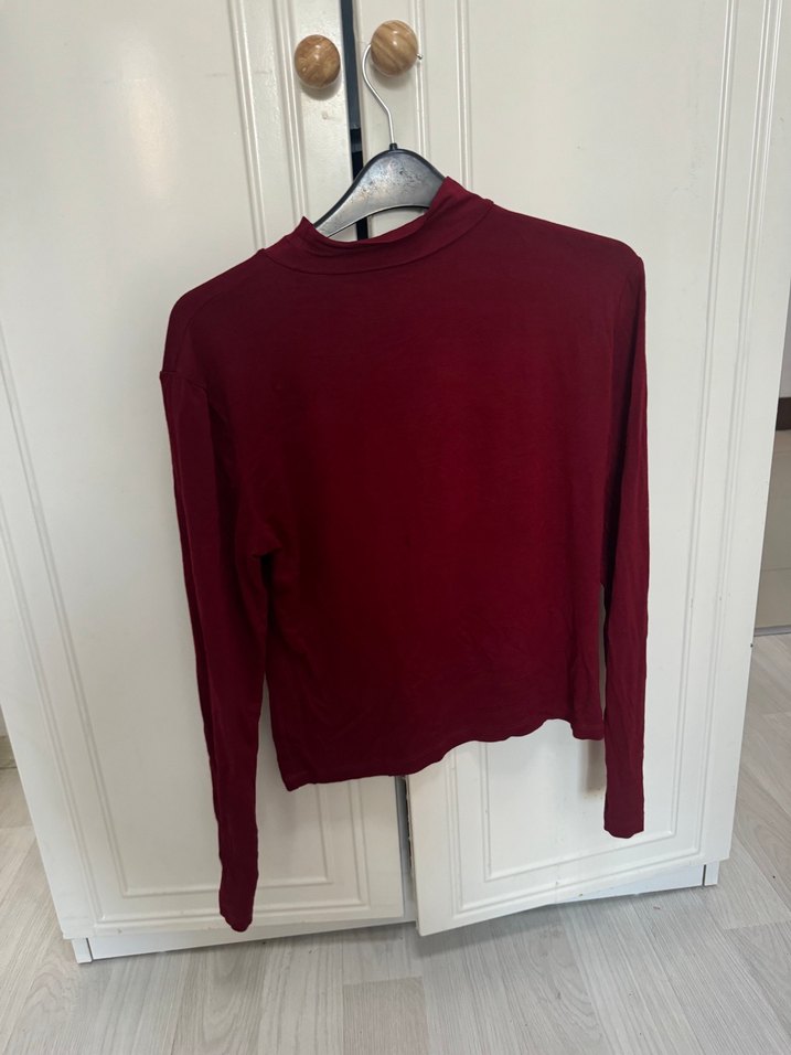 Bordo Yarım Balıkçı Yaka Uzun Kollu Kadın bluz - Görsel 3