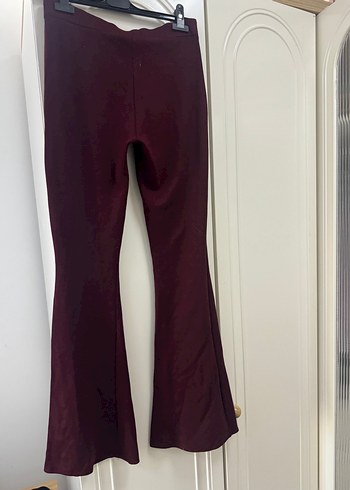 Bordo Kadın Midi Yırtmaçlı İspanyol Paça Pantolon - Görsel 2