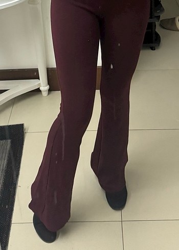 Bordo Kadın Midi Yırtmaçlı İspanyol Paça Pantolon - Görsel 8