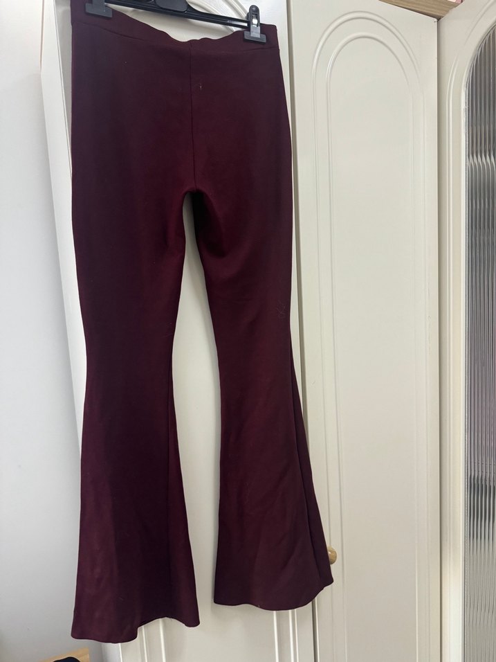 Bordo Kadın Midi Yırtmaçlı İspanyol Paça Pantolon - Görsel 2