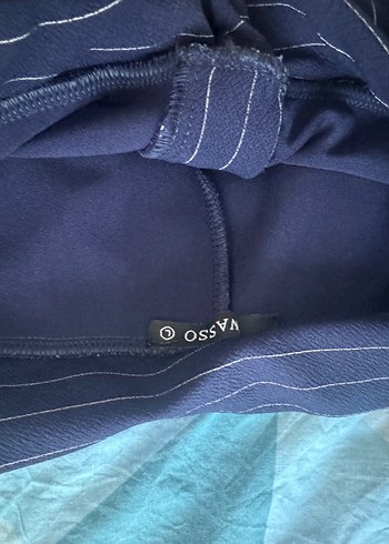 Kadın Lacivert Çizgili Midi Pantolon ve crop takım - Görsel 7