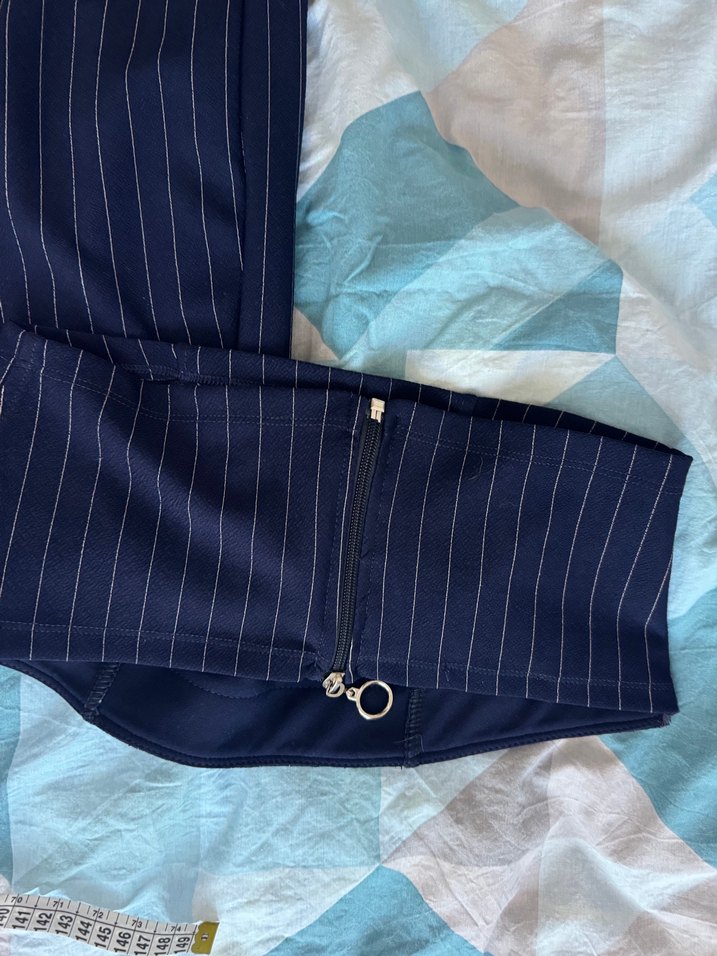 Kadın Lacivert Çizgili Midi Pantolon ve crop takım - Görsel 5