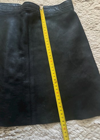 Siyah gerçek deri  Mini Etek - Görsel 4