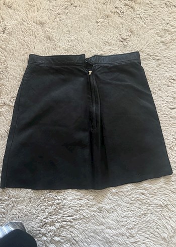 Siyah gerçek deri  Mini Etek - Görsel 2