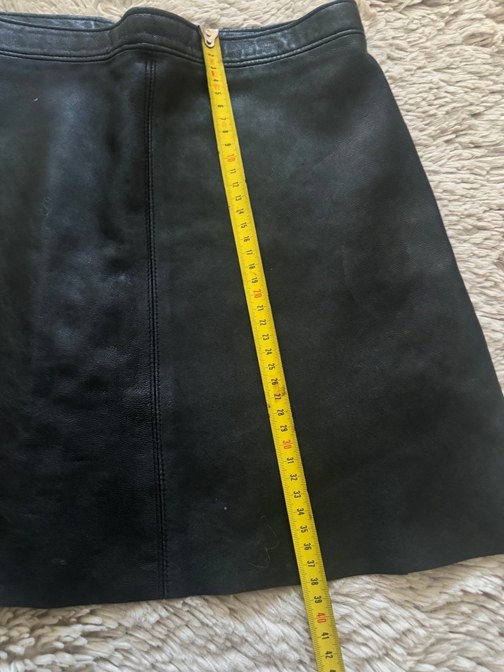 Siyah gerçek deri  Mini Etek - Görsel 4