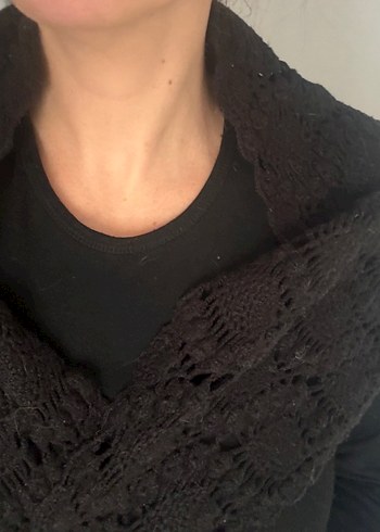 Siyah Örgü Bohem Kadın Şal - Görsel 2