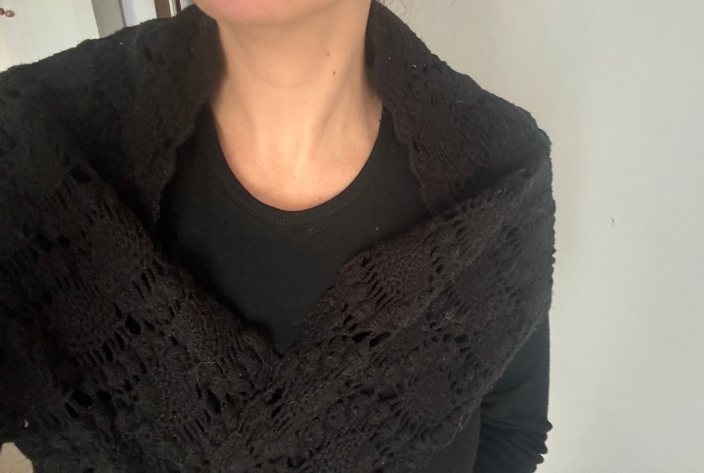 Siyah Örgü Bohem Kadın Şal - Görsel 2