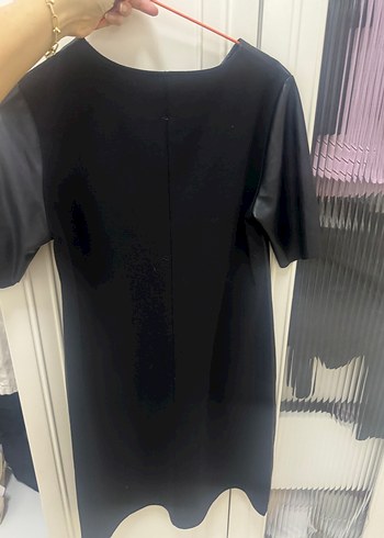 Siyah Deri Midi Elbise, Kısa Kollu, Regular Fit - Görsel 5