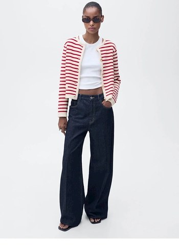 Çizgili Beyaz Kadın Hırka - Görsel 2