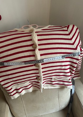 Çizgili Beyaz Kadın Hırka - Görsel 5