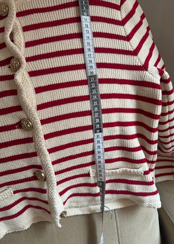 Çizgili Beyaz Kadın Hırka - Görsel 4