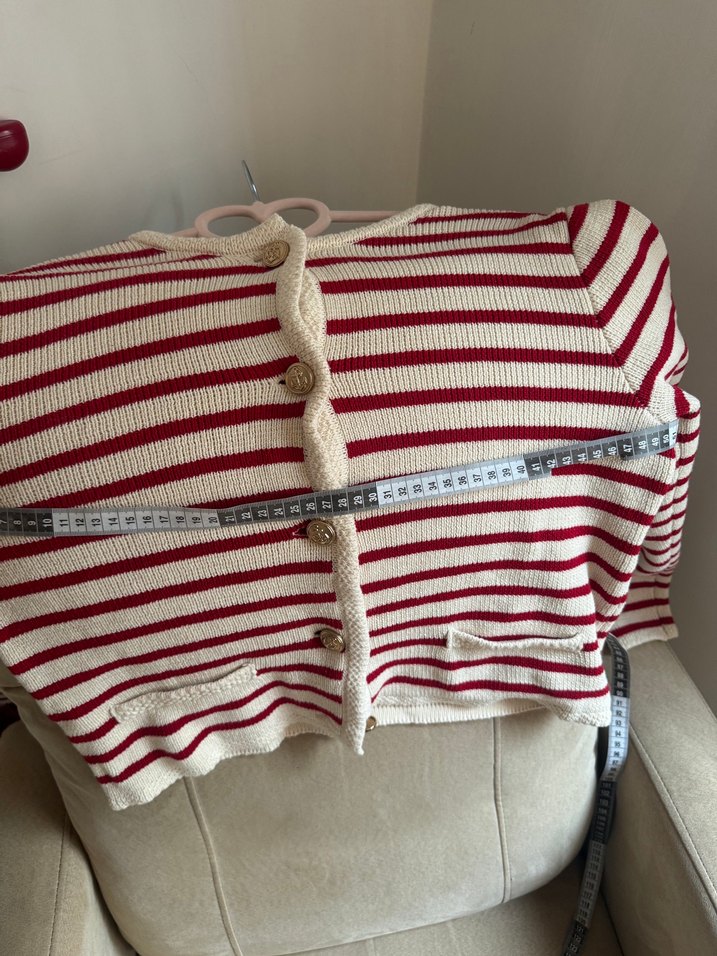 Çizgili Beyaz Kadın Hırka - Görsel 5