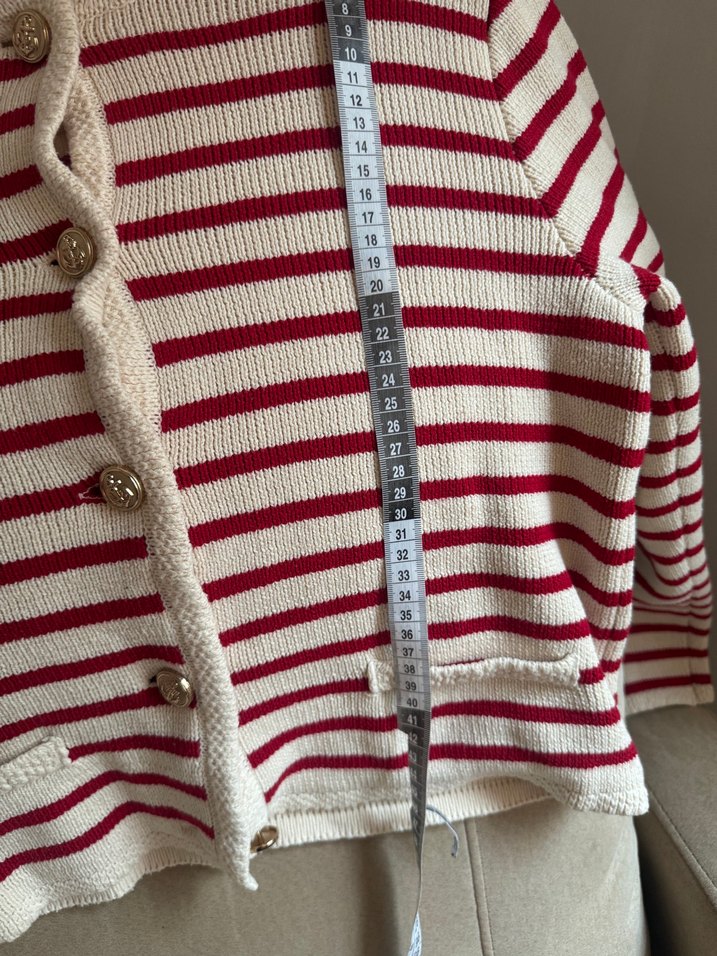 Çizgili Beyaz Kadın Hırka - Görsel 4