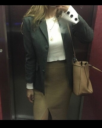 Haki keçe veya kaşe blazer ceket