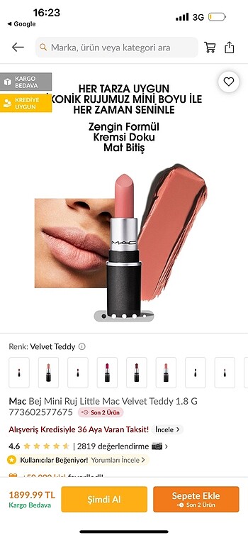 Mac velvet teddy mat ruj pembe
