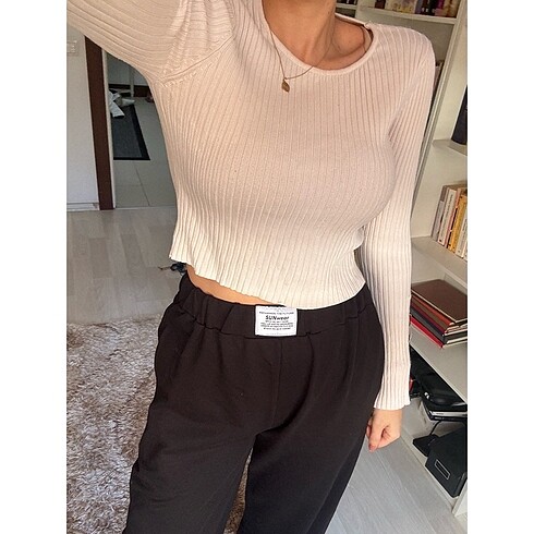 Quzu Bej ekru bluz crop basic quzu