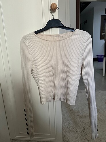 universal Beden Bej ekru bluz crop basic quzu