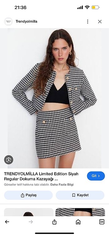 Trendyol milla kazayağı desen crop ceket blazer