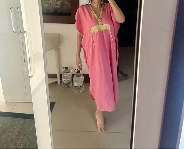 Pembe Fas kaftan pareo tunik elbise djellaba
