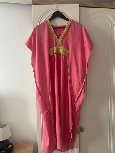 Tasarımcı Pembe Fas kaftan pareo tunik elbise djellaba