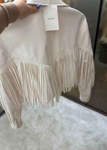Beyaz Püsküllü Uzun Halter Yaka Kadın ceket - Görsel 9