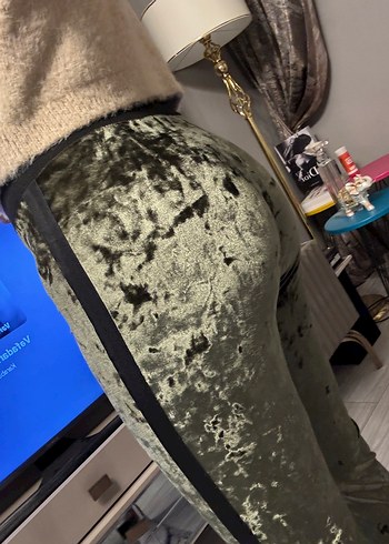Kadın Yeşil Kadife Streetwear Pantolon s/m - Görsel 2