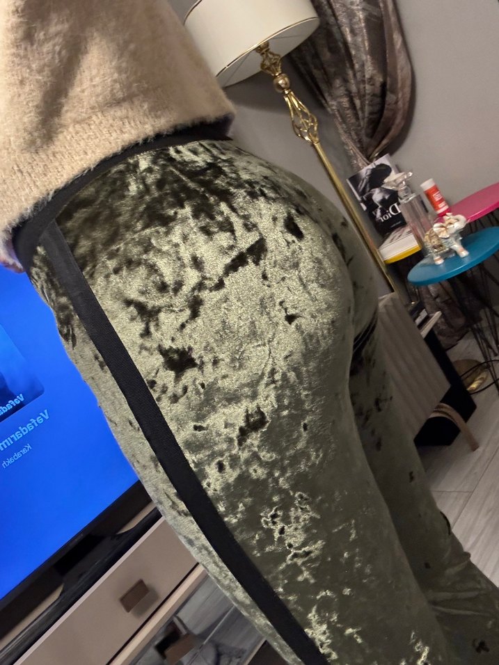 Kadın Yeşil Kadife Streetwear Pantolon s/m - Görsel 2