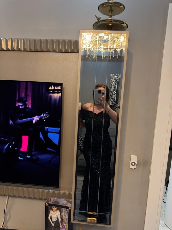 Siyah Straplez Uzun Gotik Abiye Elbise - Görsel 3