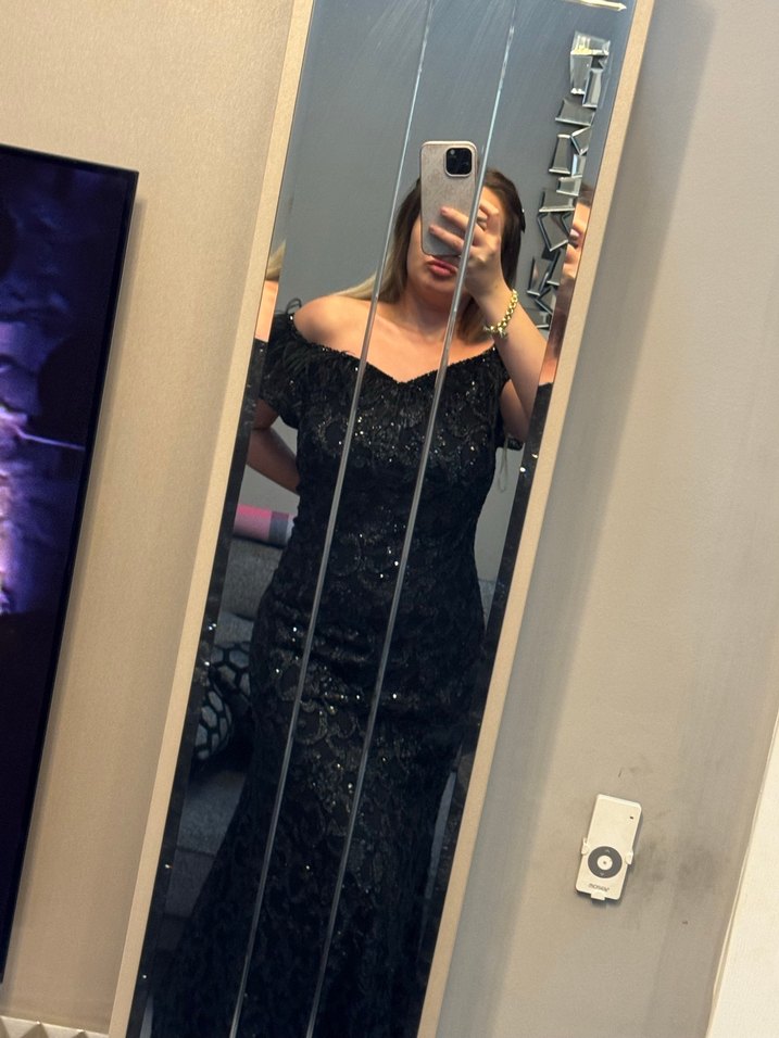 Siyah Straplez Uzun Gotik Abiye Elbise - Görsel 5