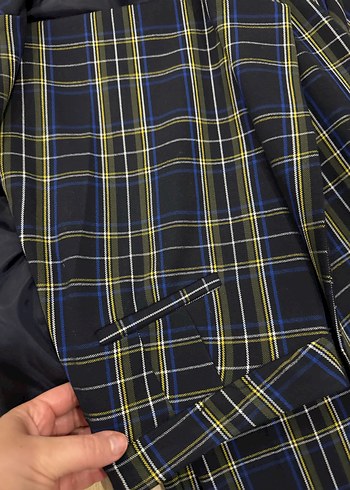 Lacivert Ekose Düğmeli Kadın Blazer iki takim - Görsel 2