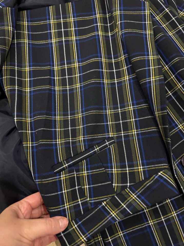 Lacivert Ekose Düğmeli Kadın Blazer iki takim - Görsel 2