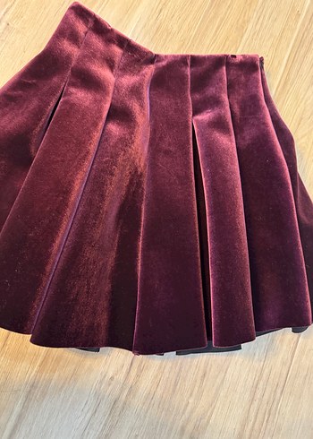 Bordo Pileli Mini Etek - Görsel 3