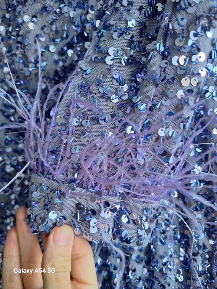 Mor Uzun Kollu Bağlamalı Abiye Elbise - Görsel 5