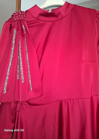 Bordo Uzun Kollu Drapeli Abiye Elbise - Görsel 2