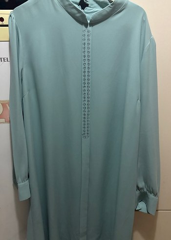 Düğmeli Uzun Kollu Turkuaz Tunik - Görsel 2