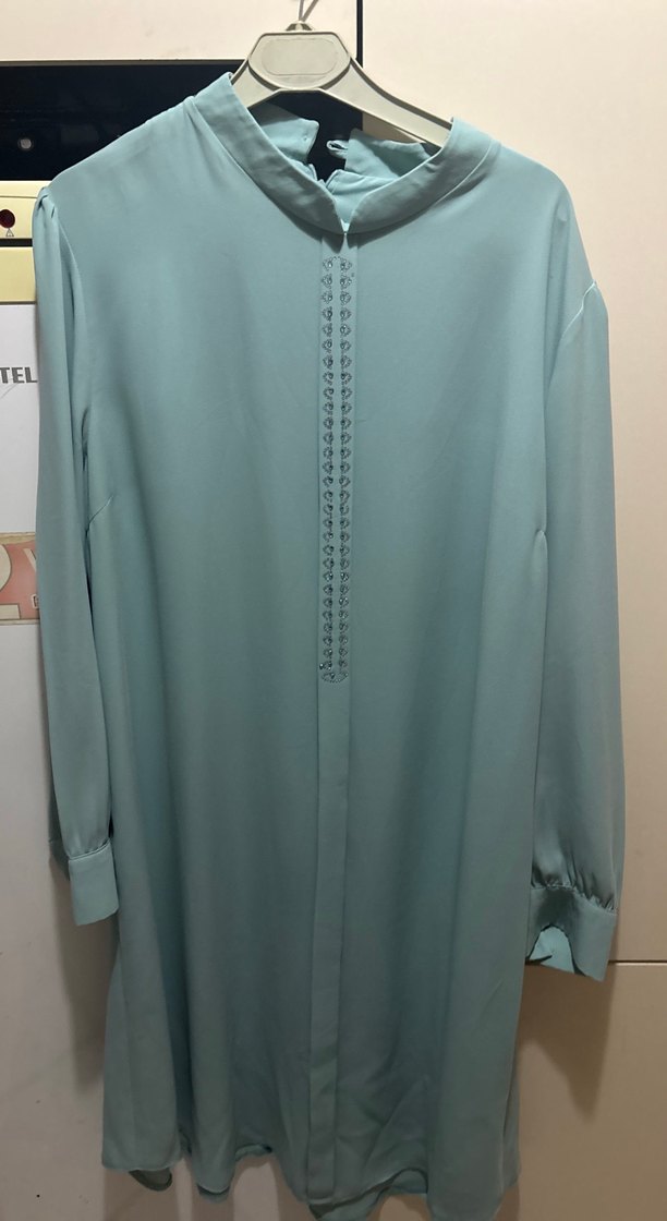 Düğmeli Uzun Kollu Turkuaz Tunik - Görsel 2