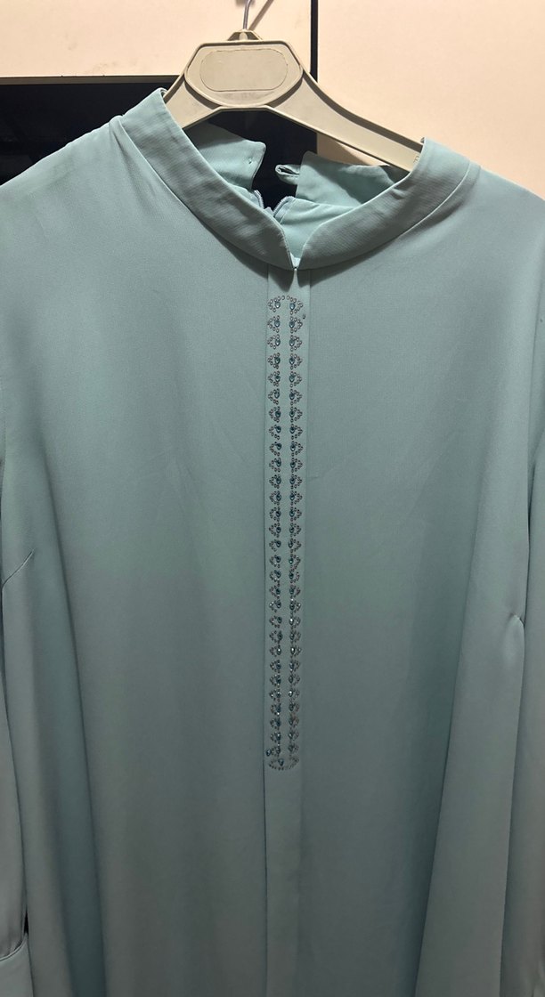 Düğmeli Uzun Kollu Turkuaz Tunik - Görsel 3